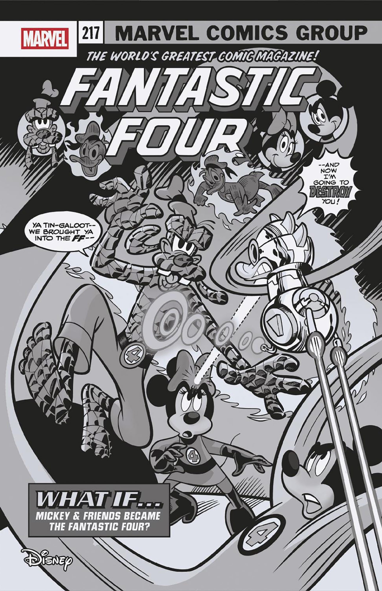 INC DISNEY WHAT IF? FANTASTIC FOUR HOMAGE BLACK AND WHITE Variant